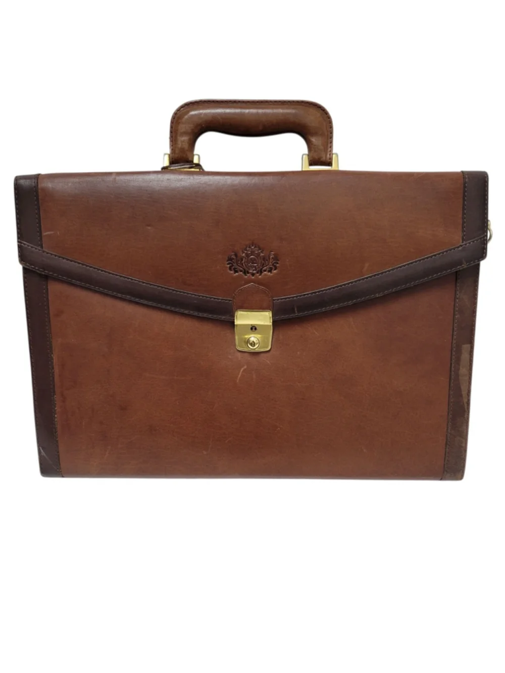 Ralph Lauren Vintage Handmade Expandable 3-Compartments Brown Leather Briefcase